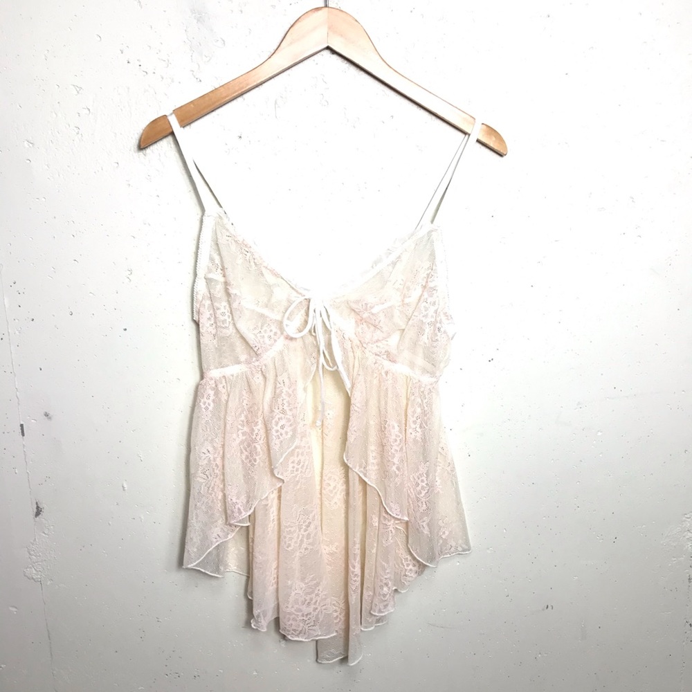 💫3 for $30🍒 Lace Floral Ivory Cream Sheer Tank Top Sexy - Picture 1 of 3
